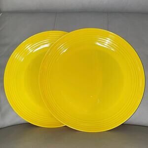 Set of 2 Melange Sunny Yellow 11” Coupe Ribbed Melamine Plates Shatterproof